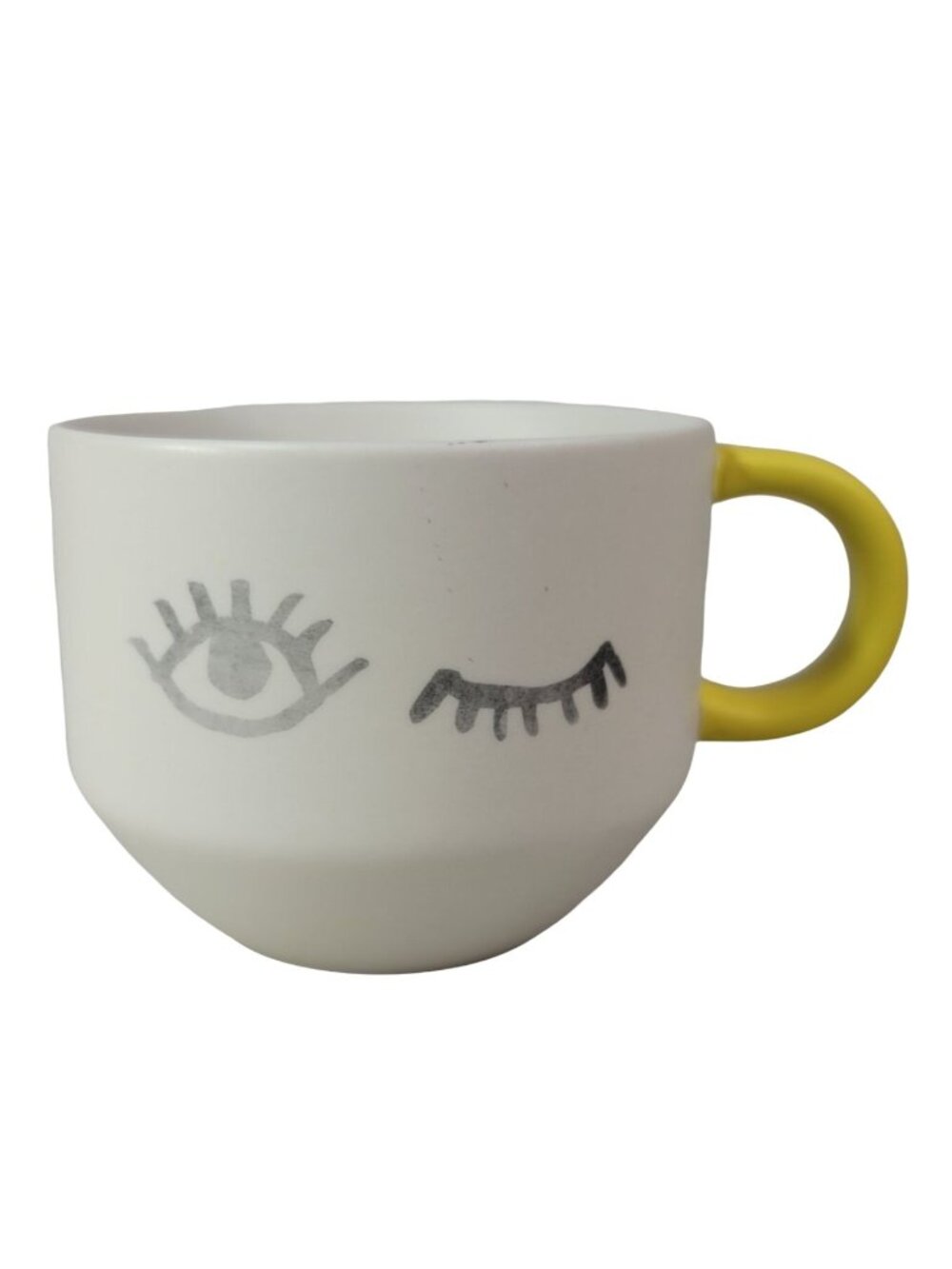 Starbucks Winking Face Mug Cream 14oz Silicone Handle Yellow Contrast 2017 READ